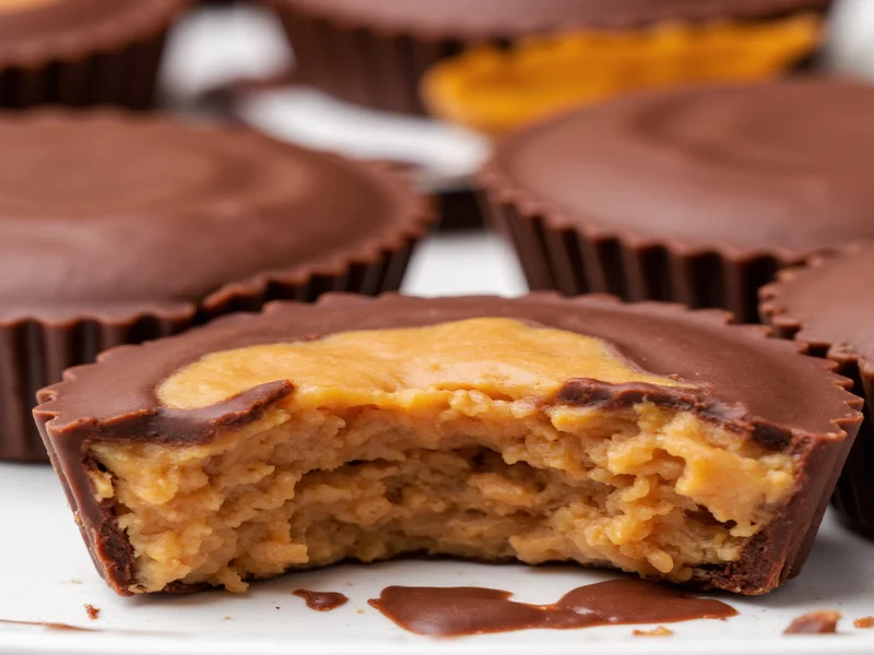 Homemade Reese's cups with melted chocolate and peanut butter