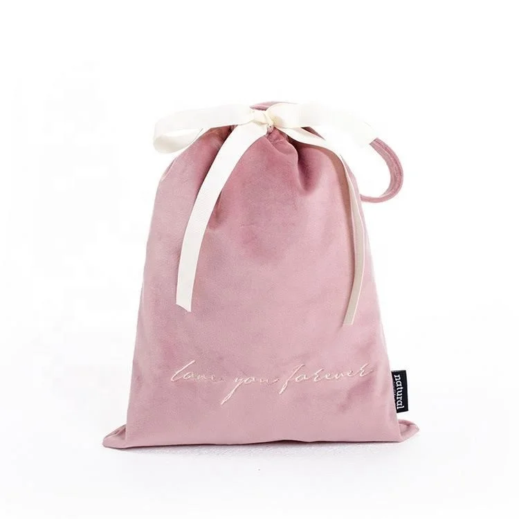 

Make your own brand small pink velvet drawstring tote shopping bag, 22*25cm or custom