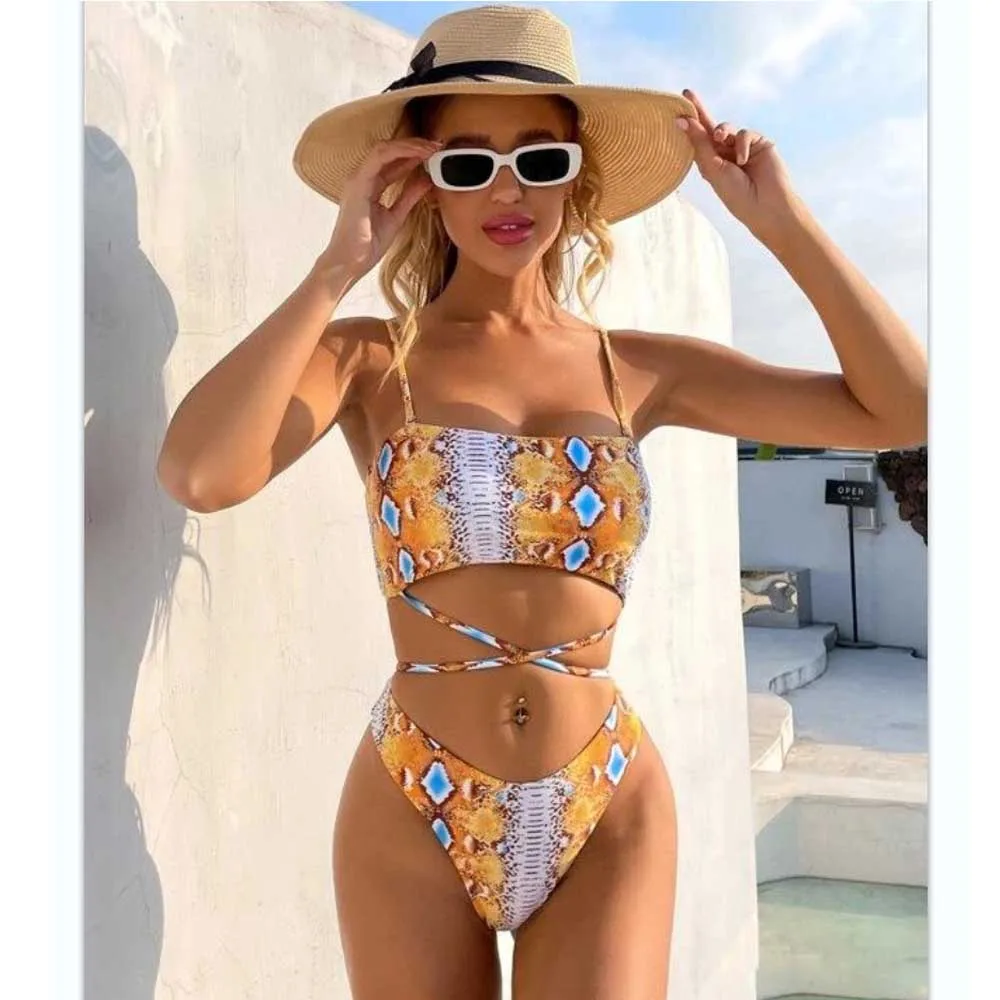 

2021 New Arrivel Snake Print Bikini Women Two Piece Swimsuit, 2 colors