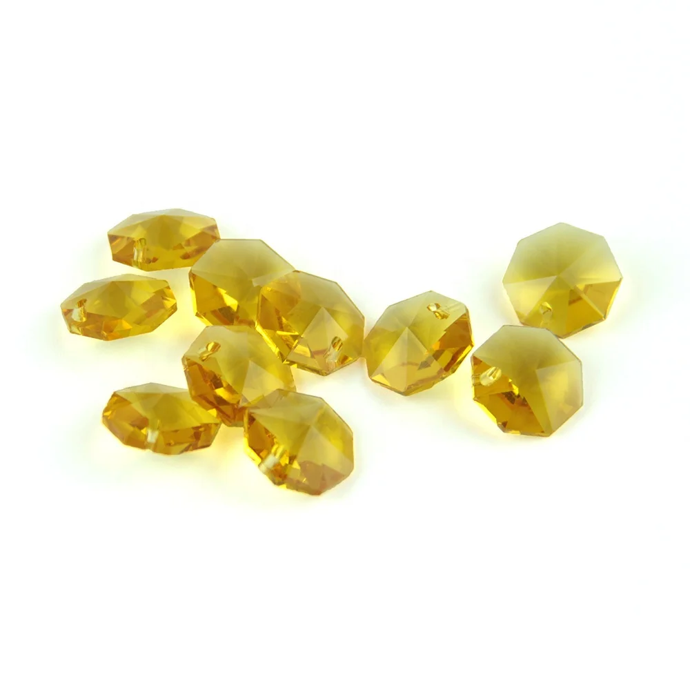 

Machine-cut 14mm yellow crystal glass prisms octagonal beads lamp glass chandelier parts for party decoration
