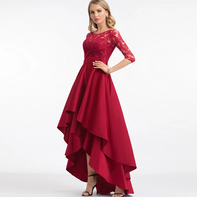 

2020 Prom Sequin Red Dress Plus Size Women's Vintage Wedding Maxi Evening Dress Lace Stain Celebrity Long Formal Robe, Picture color