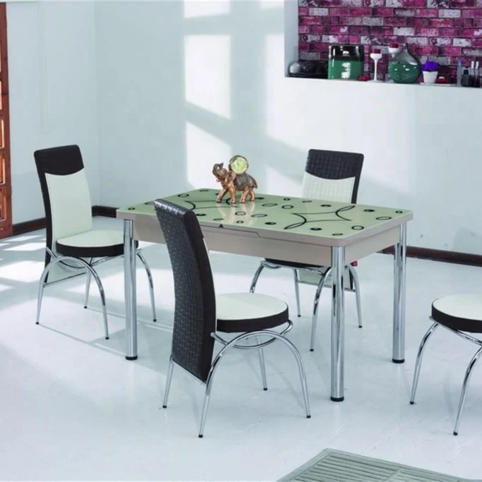 
Extended dining table +6 chairs set glass face smart furniture saving space 