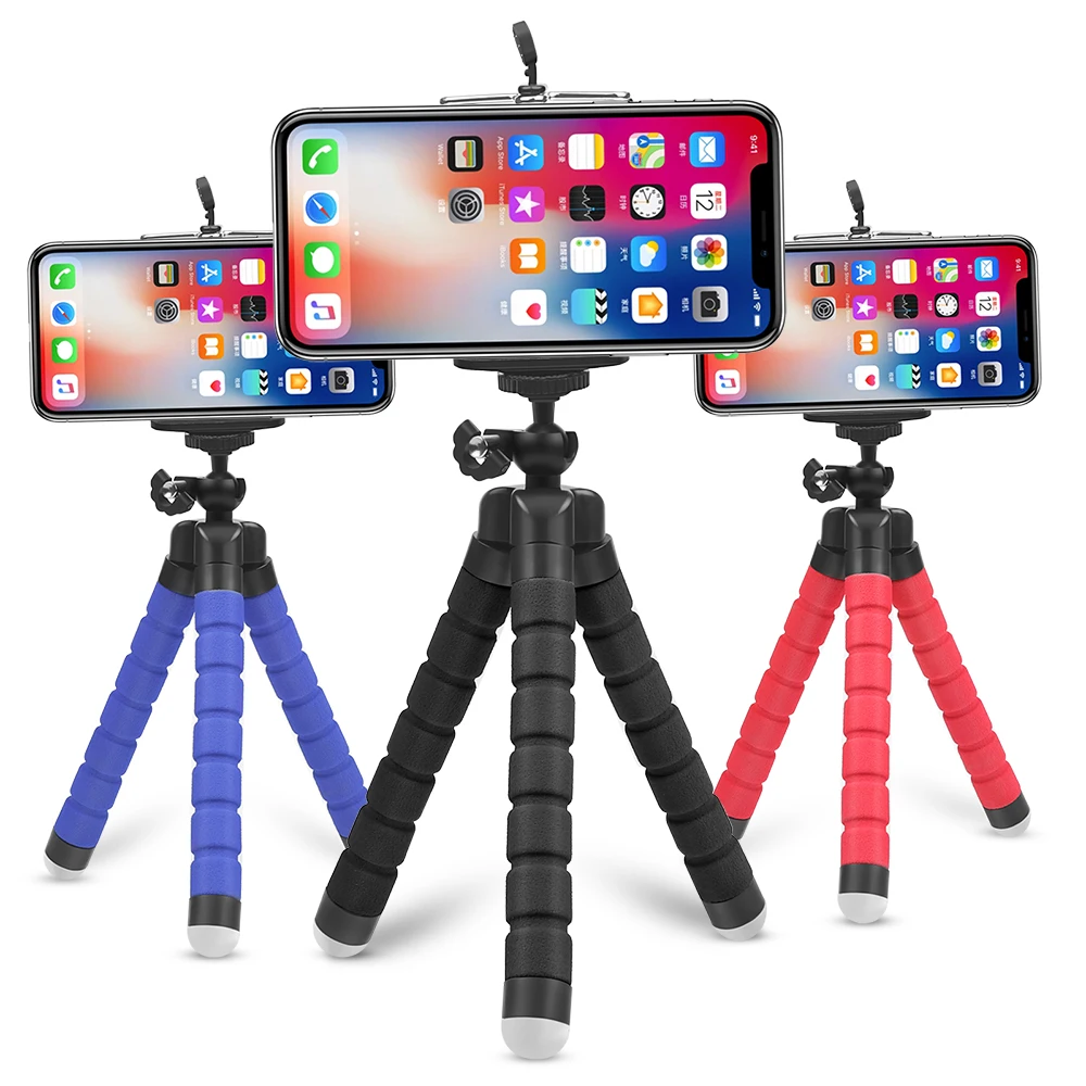 

Factory Sale Mini Flexible Sponge Octopus Tripod for iPhone/samsung/Huaweis Mobile Phone Smartphone holder for Gopros Camera, Black/blue/red