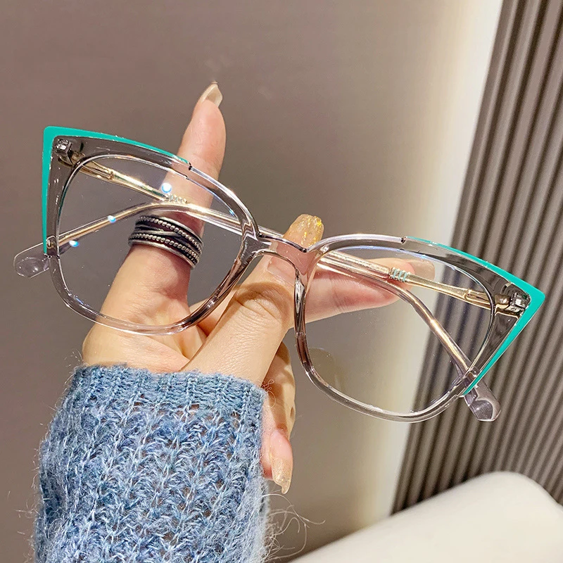 

Fashion Transparent Cat Eye Women Glasses Frames Metal Trendy TR90 Anti Blue Light Cateye Eyeglasses Frame Clear Lens Spectacle