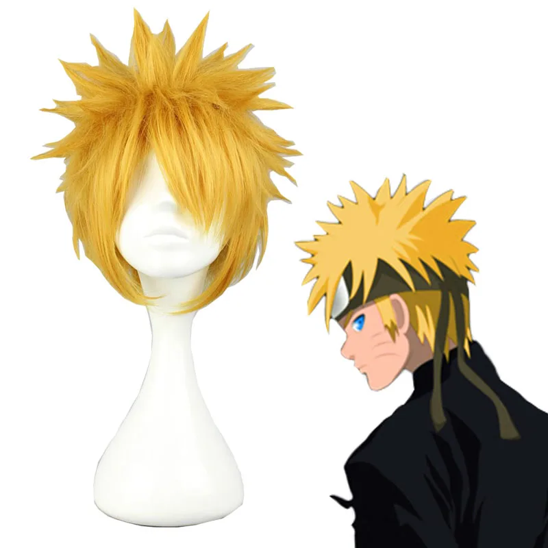 

Wholesale Short men wig Straight Blonde Uzumaki Naruto Wig Synthetic Anime Party Hair Cosplay Wigs