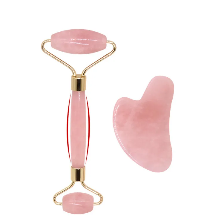 

Most Natural Rose Quartz Jade Roller Gua Sha tools for Facial Massage Beauty Skin Rejuvenation, Pink