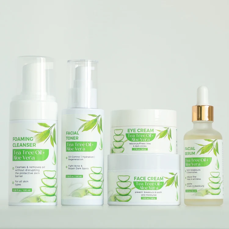 

100% Pure Organic Skincare Acne Treatment Set Anti Aging repair skin Tea Tree and aloe vera Set for all skin type