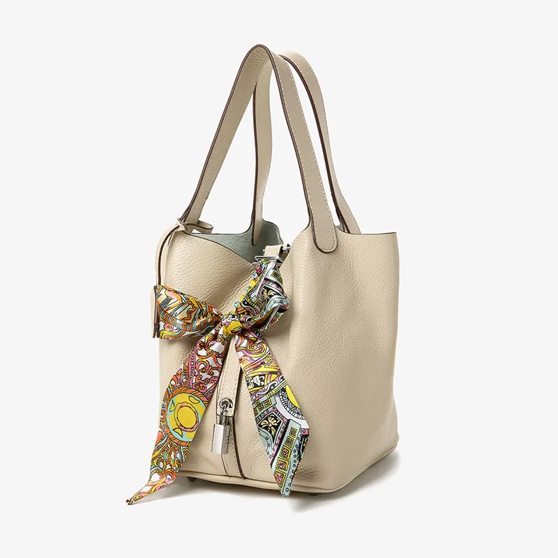 

2021 fashion bucket litchi grain handbag large capacity scarf bag shoulder cross-body bag 2 in 1 set