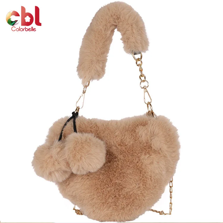 

2021 Famous Designer new rabbit hair Ladies Hand Bag Cute Heart Shaped Fshion Faux Fur Women Purses Cute Plush handbag, Pink,black,white,colorful