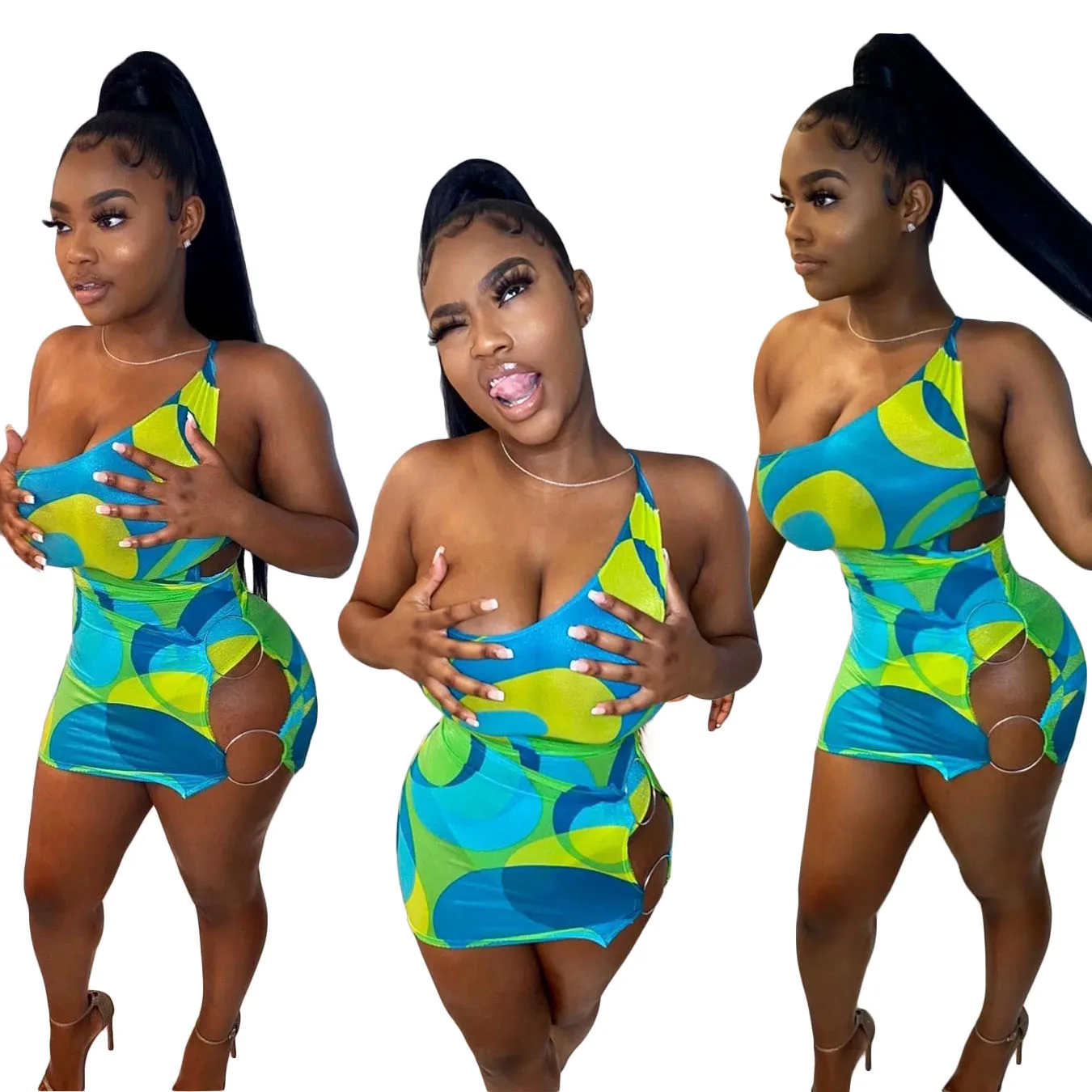 

Two piece Set Backless Crop Top Bodycon Mini Dress Fashion Skirt Sets Women 2 Piece Outfits Floral Print Sexy 2 Piece Set, Blue and yellow