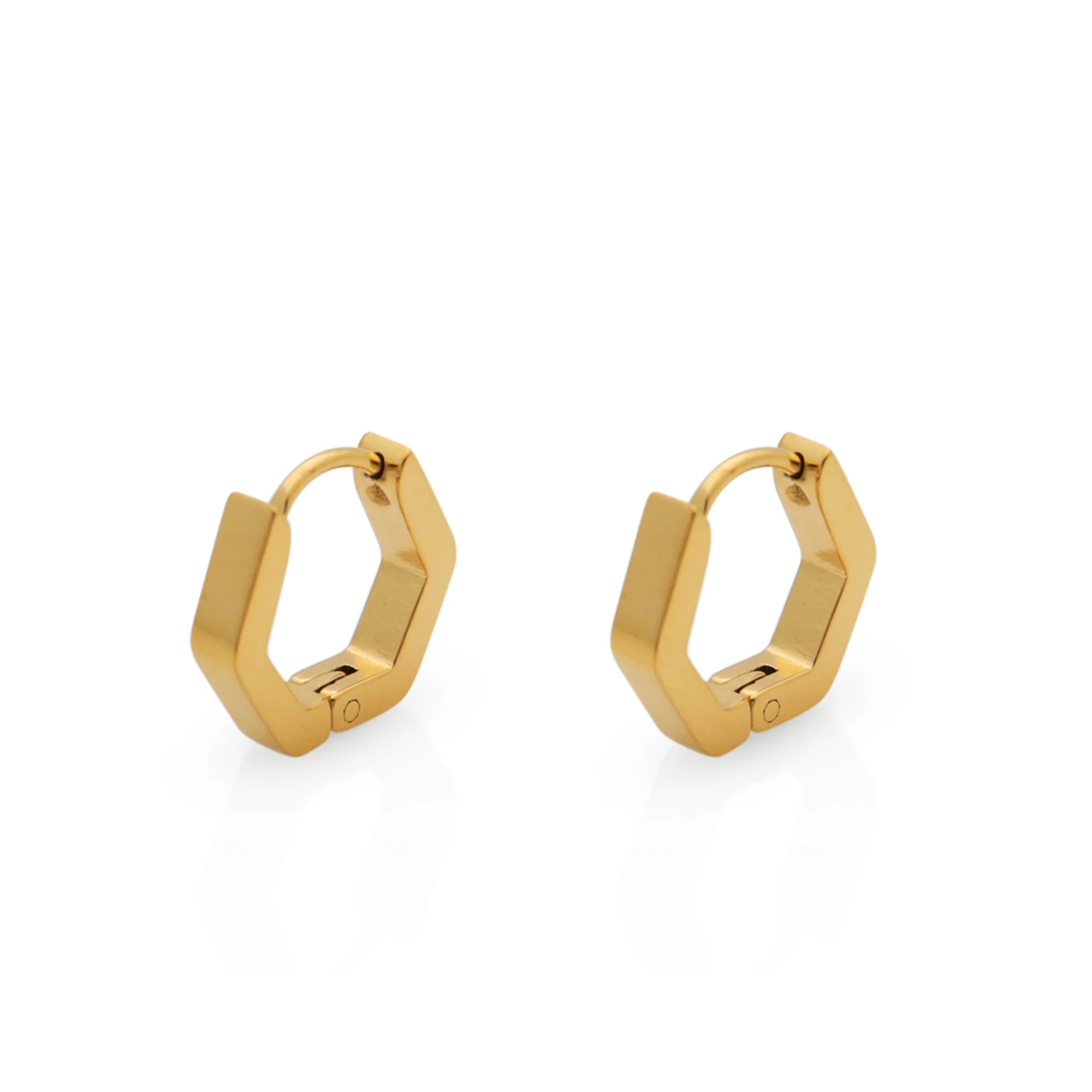 

Chris April Stylish jewelry 316L stainless steel pvd gold plated non-tarnish hexagon huggie earrings