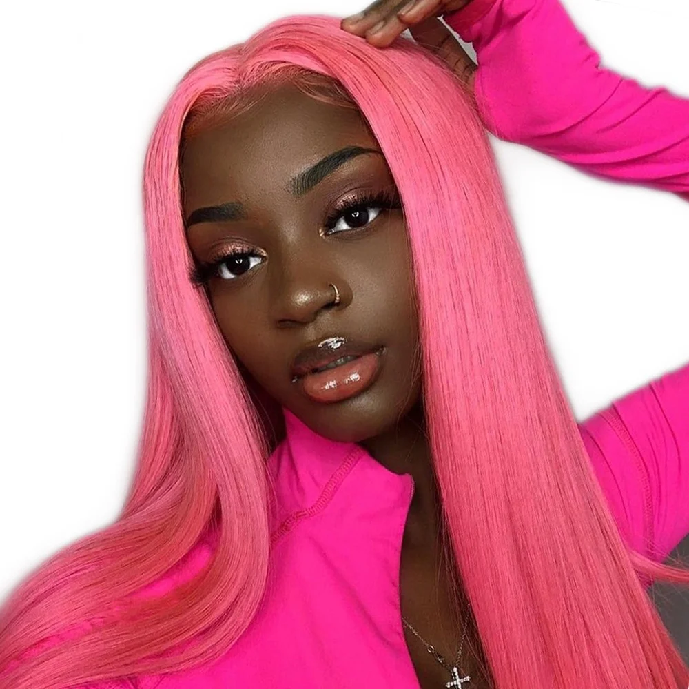 

ISEE HAIR Long Pink Lace Front Human Hair Wigs