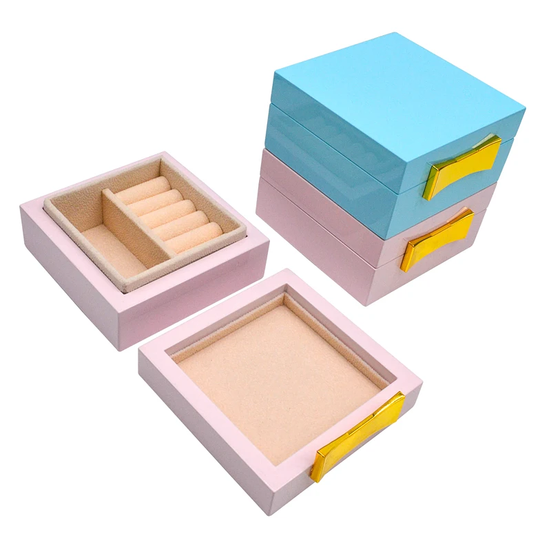 

Custom Logo Luxury Wooden Jewelry boxes Hot Sale Wood Wedding Rings Box, Blue/pink