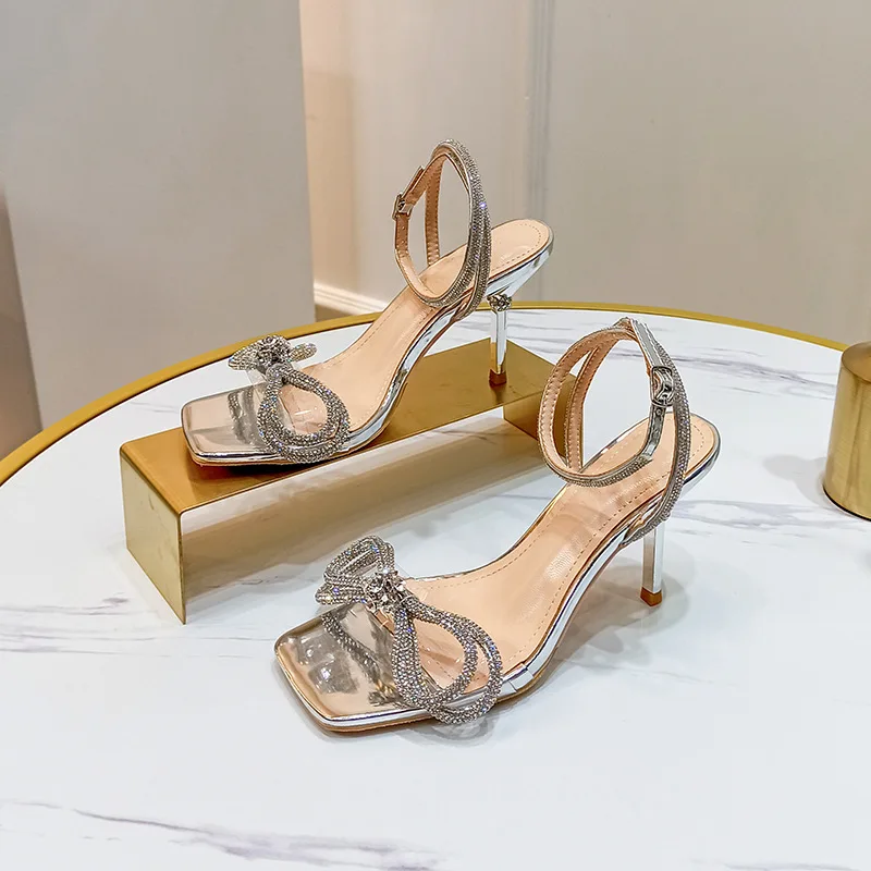 

Star style Crystal Women Sandals Luxury Rhinestones Bowknot Summer Wedding Shoes High heels Gladiator sandals Party Prom Shoes