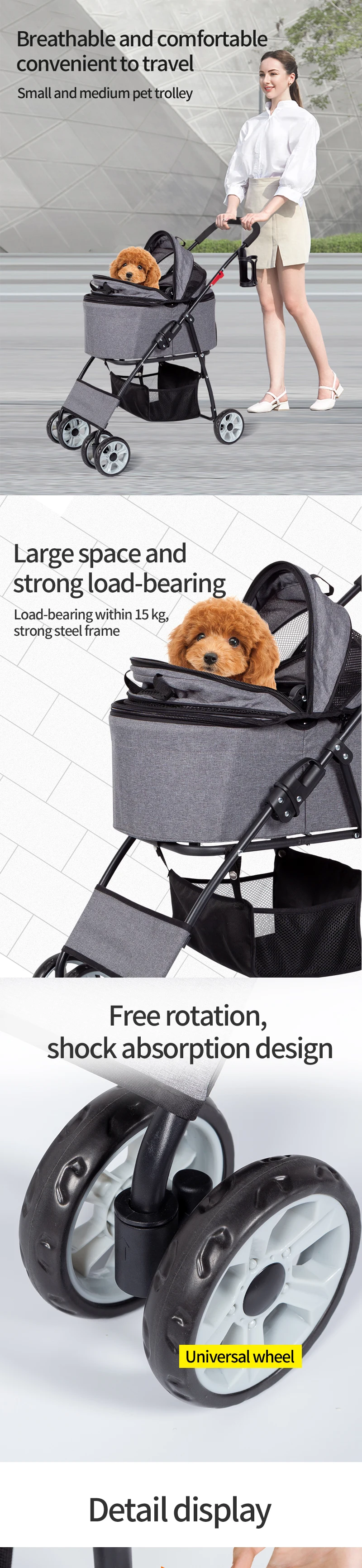Wholesale Pet Stroller Foldable Dog High Landscape Trolley Stroller