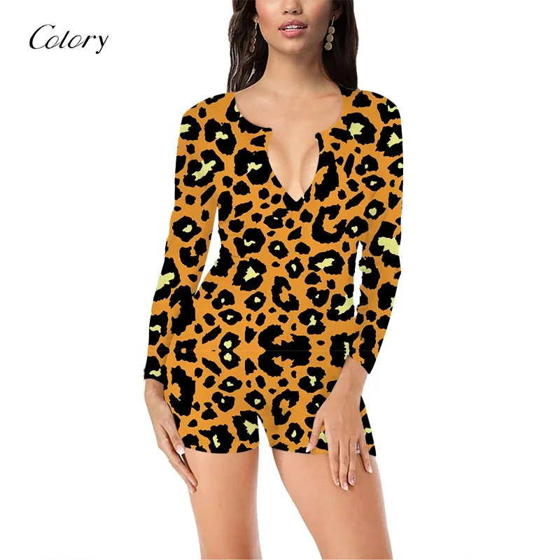 

Colory Latest Release Custom Design Leopard Print Sexy Ladies Onesie, Customized color