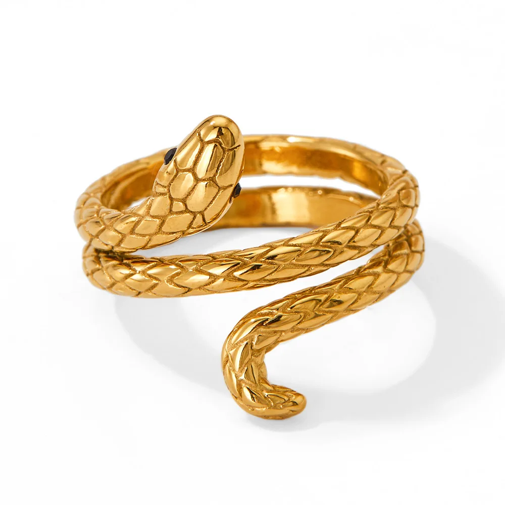 

Hot Selling Stainless Steel Ring Trendy Real Gold Plated Snake Shape Rings For Women