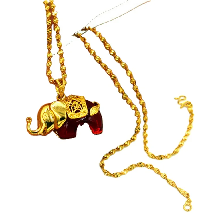 

Euro Coins Vietnam Sand Gold Jewelry Elephant Inlaid Red Diamond Necklace Wedding Jewelry Europe And America