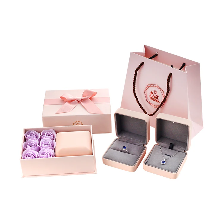 

Gift Ribbon roses box big leather iron pink jewelry necklace led light pendant ring box, Cymk or pantone