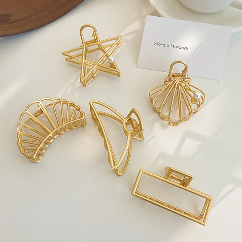 

B.PHNE Accesorios Mujer Shell Hair Clutches Golden Hair Clamps Star Rose Metal Gold Hair Claw Clip For Accessories Women