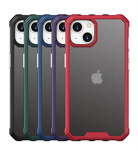 

TPU PC Hybrid Matte Clear Mobile Phone Case for iPhone 13 13 Pro Shockproof Back Cover, Black, green, red, purple, blue