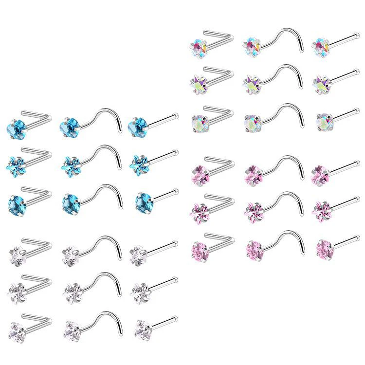 

HOVANCI gold nose ring nose stud 5 L Shape Screw Surgical Stainless Steel Flower Star Studs Nose Piercings Set, As picture