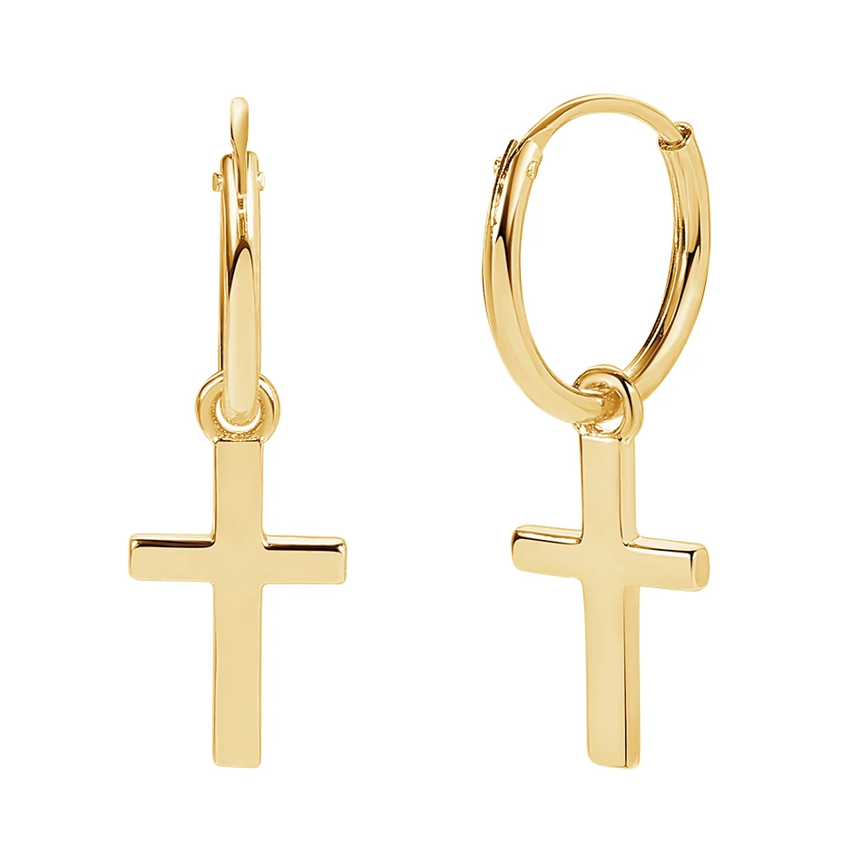 

wholesale jewelry supplies classical 14K Gold Plated 925 Sterling Silver Cross Hoop Earrings for women