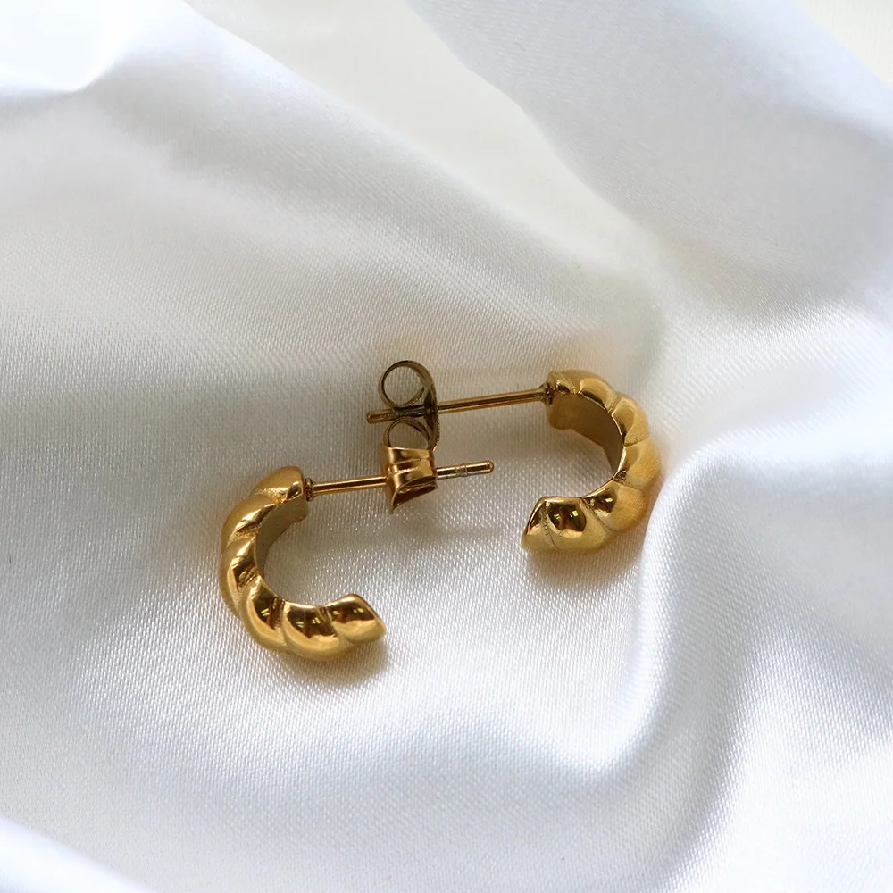 

Gold Croissant Twist Half Hoop Earrings,Vintage Style Hoops Stainless Steel Modern Thick Hoops, Gold/silver/rose gold/black