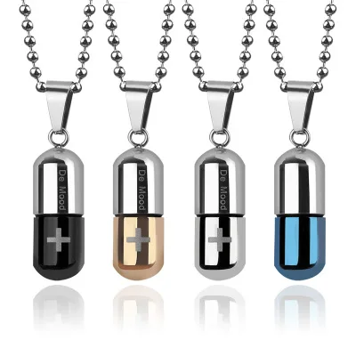 

2021 New Capsule Cross Necklace Can Open Anti Allergy Couple Stainless Steel Necklace for Gift, Rose gold/black