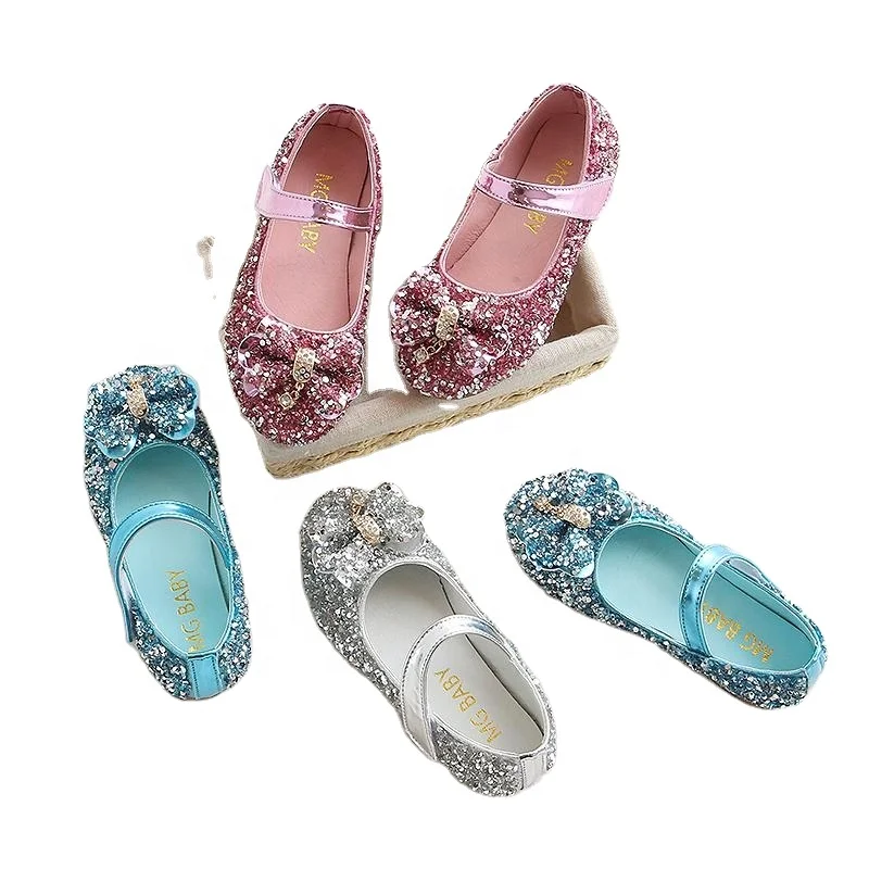 

Princess Kids Leather Shoes Girls Flower Casual Glitter Children flat Heel Girls Shoes Knot Blue Pink Silver shoes, Mix colour