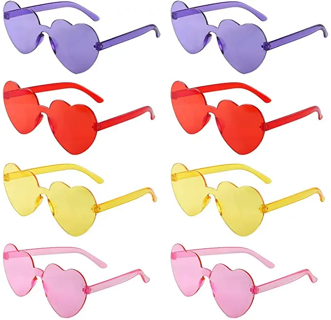 

L615 Wholesale Custom Frameless Lens Eyewear Candy Color PC Rimless Sun Glasses New Trendy Loving Heart Shape Sunglasses, 8 colors