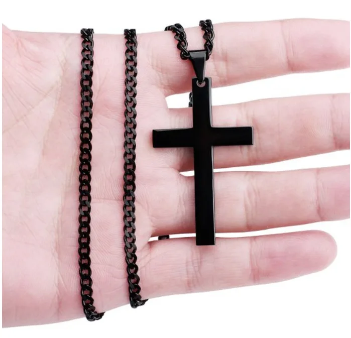 

2021 Sailing Jewelry sample Stainless Steel Chain Necklace Stainless Steel Christianity Necklace Titanium Steel Black Cross Neck