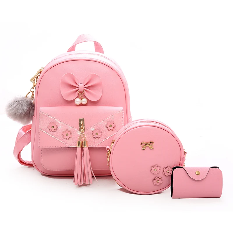 

Fashion cheap price luxury cute sequin pu leather 3pcs backpack bag set for girls, Black white pink