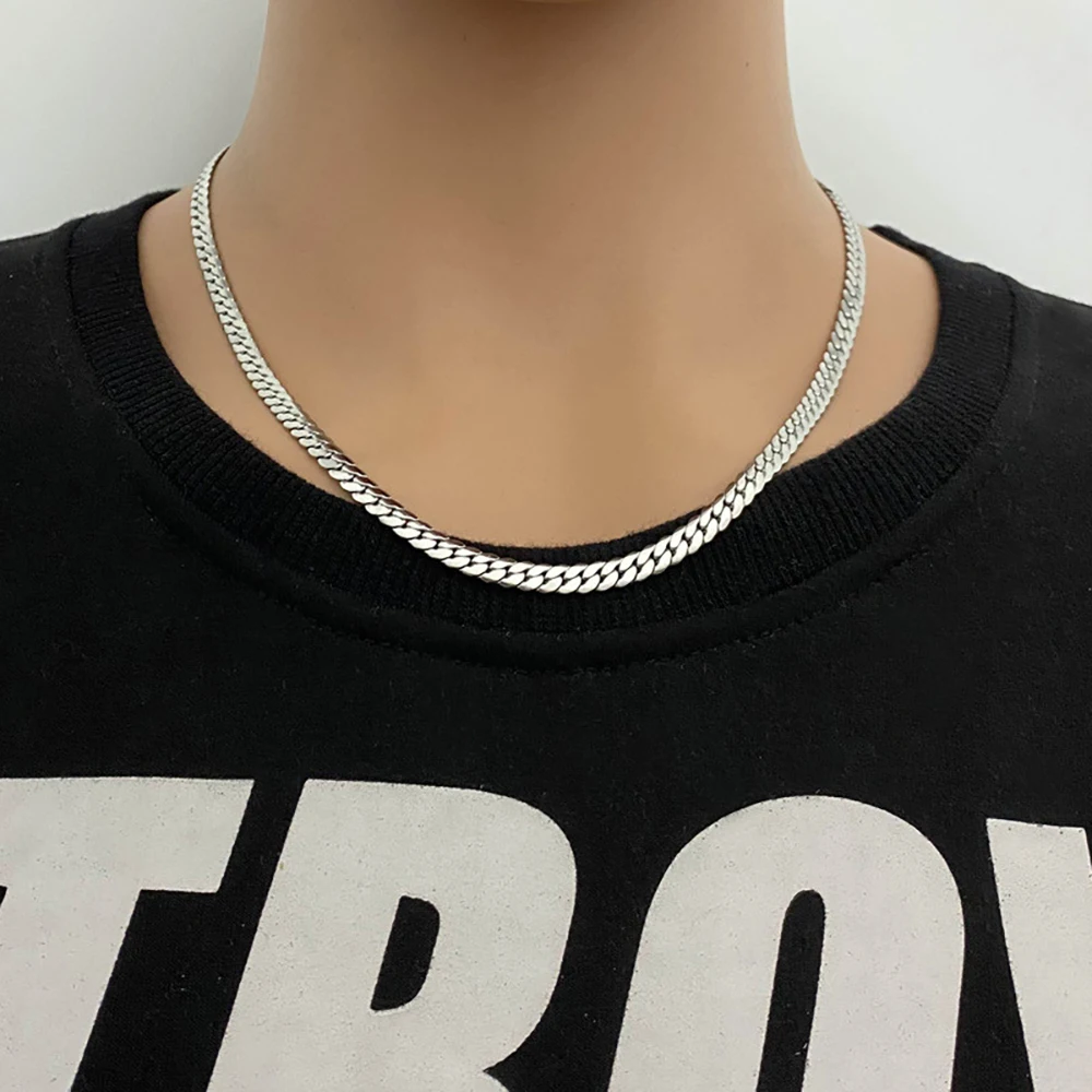 

Wholesale Hip Hop Simple Fashion Male Jewelry Stainless Steel Flat Side Chain Necklace Men