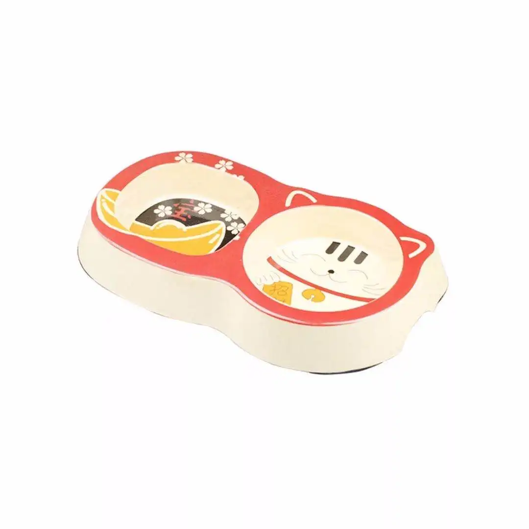 

Pet Product Pet Bowl Fortune Cat Pattern Bamboo Fiber Bowl for Dogs and Cats Non Slip Dog Bowl Easy to Clean