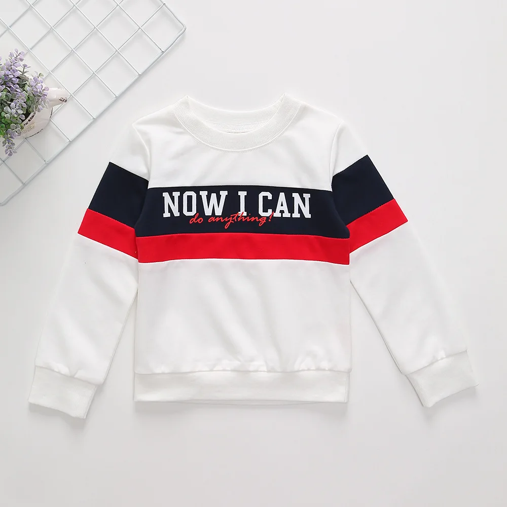 

New Style Cotton Boys Letter Printed Round Collar Long Sleeve T-shirt