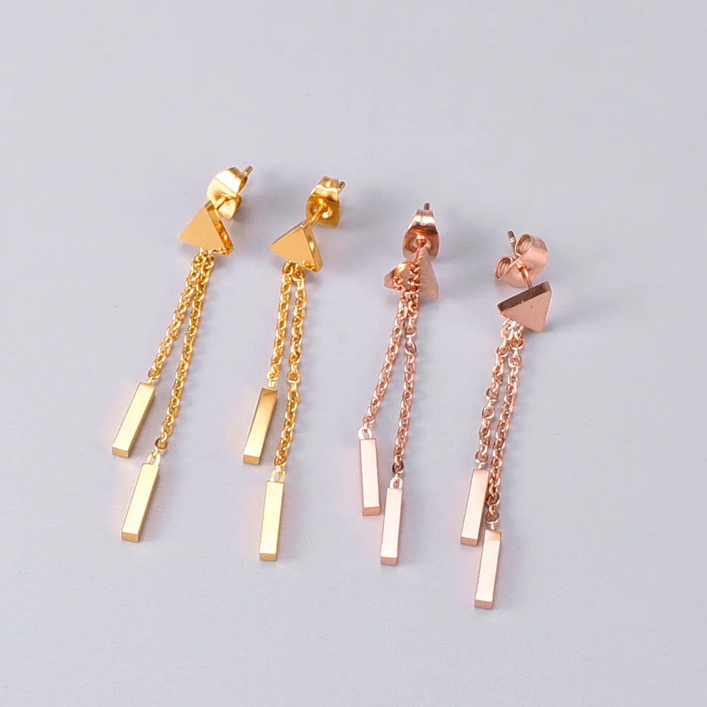 

Creative New Design Stainless Steel Square Bar Pendant Earring High Polished Triangle Shape Stud Bar Drop Earrings For Girls