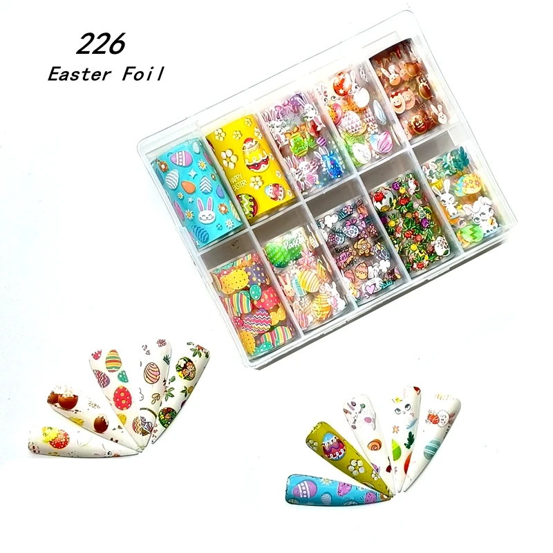 

Wholesale Easter Nail Art Transfers Foil Bunny Head Egg Flowers Nail Stickers Diy Easter Nail Foil Decoration