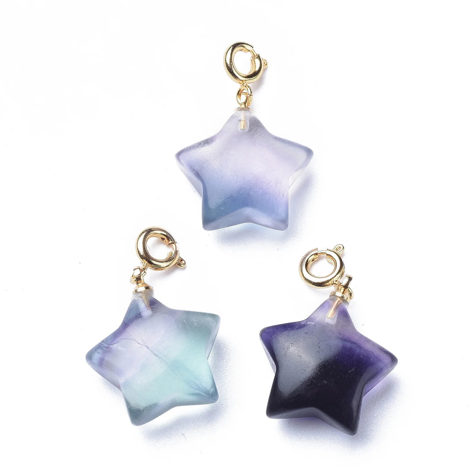 

PandaHall Star Golden Carved Natural Fluorite Pendants
