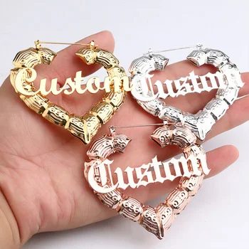 

70mm 90mm stainless steel heart-shaped Bamboo Earrings large letters customized nickname female Earrings, Such as pictures