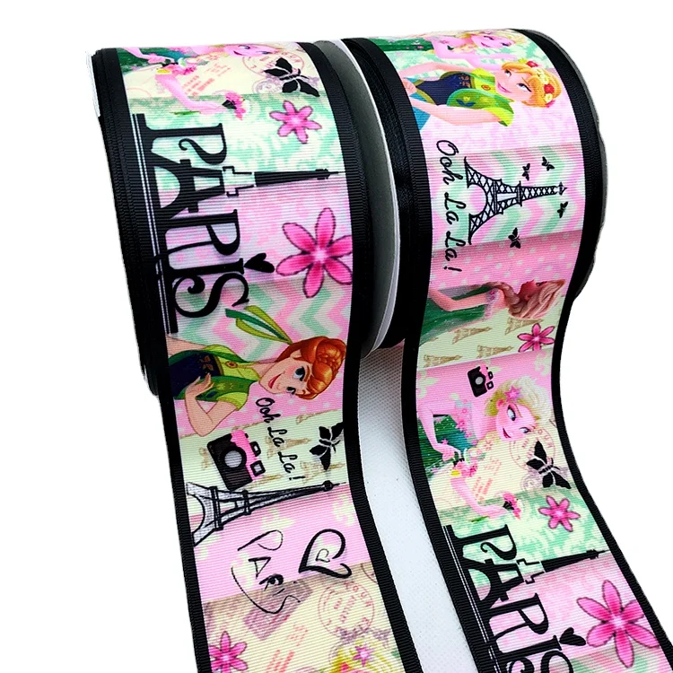 

CY ribbon custom 3 inch 7.5cm cartoon lady ink printing grosgrain ribbon, France Paris character printed ribbon, Colorful