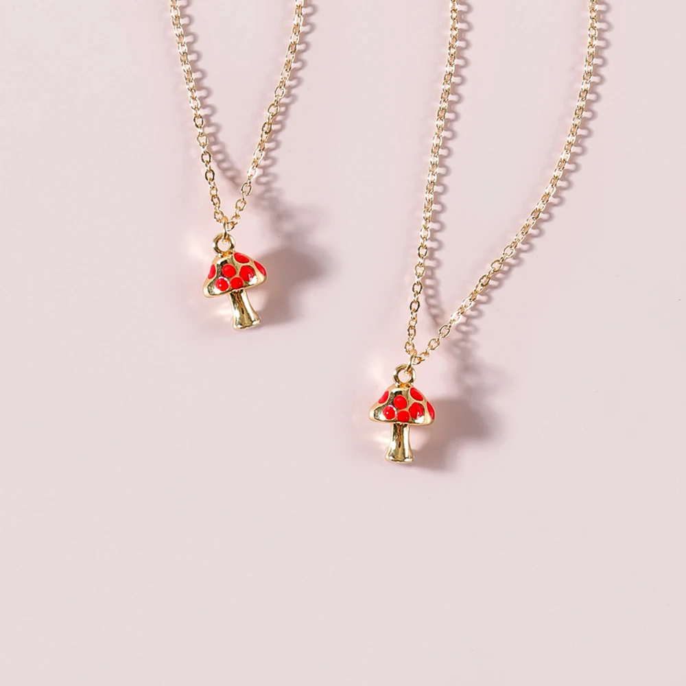 

Enamel cute mushroom pendant girls red charm gold plated necklace, Optional as picture,or customized