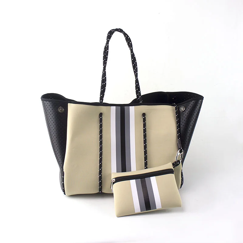 

Wholesale neoprene fabric perforated handbag Woman beach Tote Bags with logo, As sample /customize