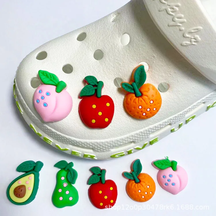 

2021 new products customized fruit gourmet pvc soft rubber shoes flower shoes charm, As picture/custom