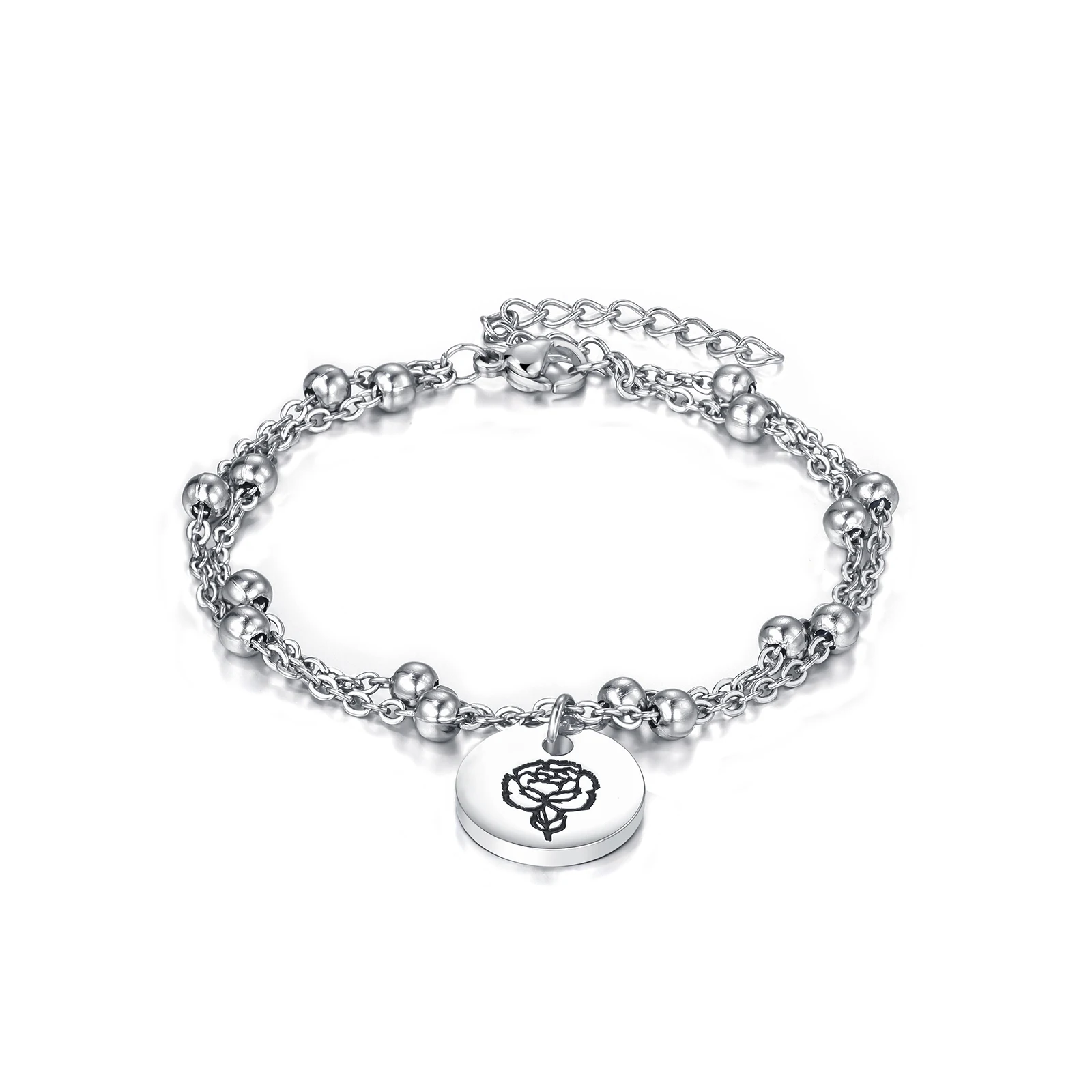 

2021 Bracelet Silver Stainless Steel women's luxury custom logo Bracelet, Customized color