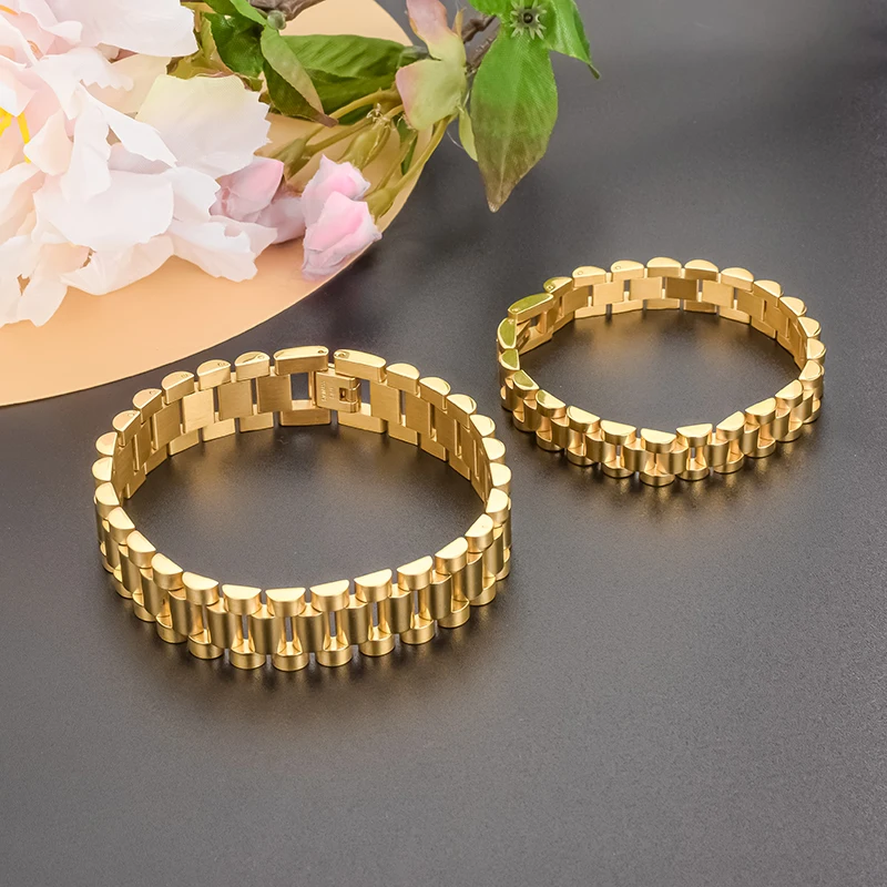 

Factory Direct High Quality Stainless Steel Watch Band Gold Chain Link Bracelet Unisex, Silver, gold