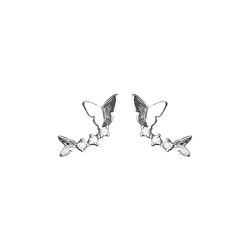 

Delicate Small Girls Earrings Sterling Silver 925 Micro Pave Zircon Butterfly Earrings Stud