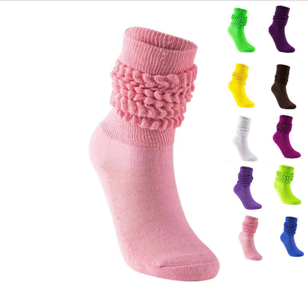 

Fashionable wholesale cotton extra long heavy slouchy custom thick winter terry sole fluorescent color women slouch sox socks, Custom color