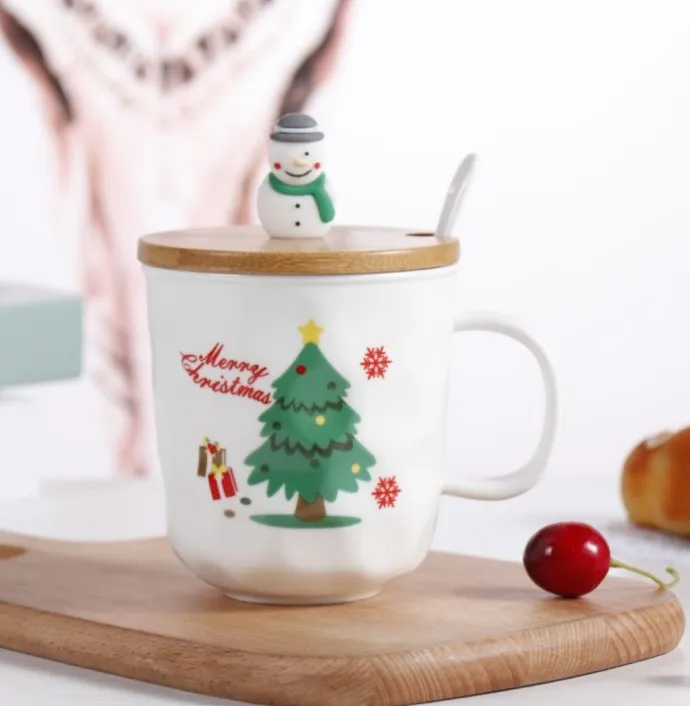 UCHOME New Christmas Ceramic Cup 3-D cartoon with lid spoon mug cup wholesale