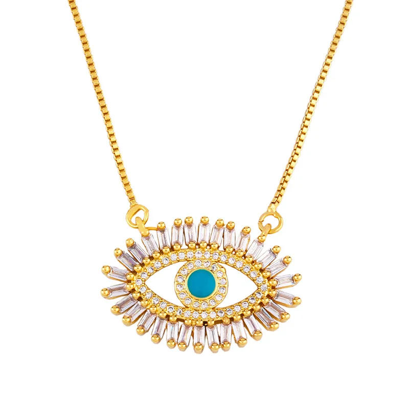 

BA115 2021 Simple Fashion Jewelry Wholesale Women Gold Plated Crystal Pendants Charms Evil Eyes Necklace Dainty